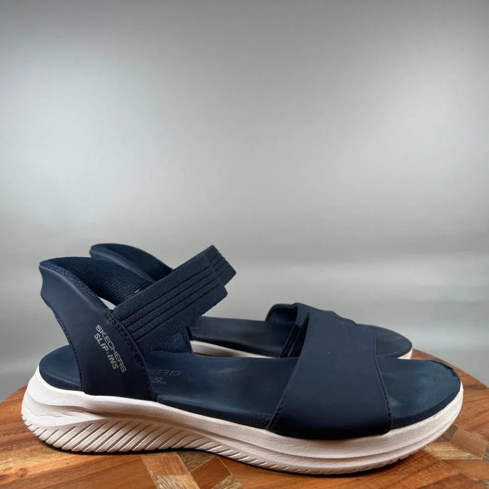 Skechers Slip-Ins Reggae Slim Navy Blue Sport Sandals Womens Size 8 119804